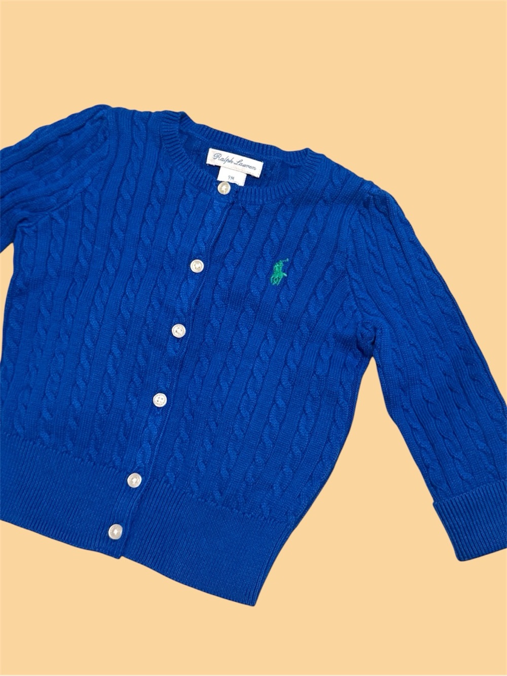RL Baby Girls' Royal Blue Cable-Knit Cardigan